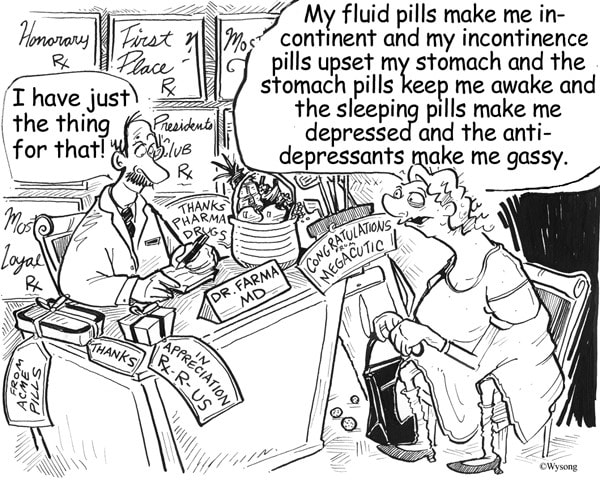 Cartoon of doctor over medicating